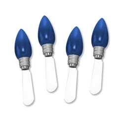 Cheese And Butter Spreader Knives Christmas Decor 4-Piece Hand Painted Resin Handle With Stainless Steel Blade Multipurpose Cheese Spreader Set (Blue Light Bulb)