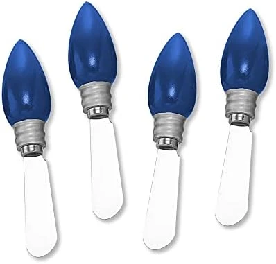Cheese And Butter Spreader Knives Christmas Decor 4-Piece Hand Painted Resin Handle With Stainless Steel Blade Multipurpose Cheese Spreader Set (Blue Light Bulb) 4 Cheese And Butter Spreader Knives Christmas Decor 4-Piece Hand Painted Resin Handle With Stainless Steel Blade Multipurpose Cheese Spreader Set (Blue Light Bulb) - Image 4
