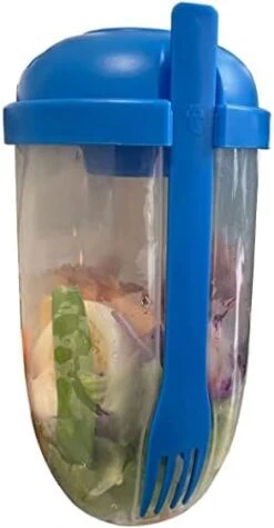 Keep Fit Salad Meal Shaker Cup,Fresh Salad Cup To Go,Portable Fruit And Vegetable Salad Cups Container With Fork & Salad Dressing Holder (Pink + Green) -Peugeot Shop 31o5oc6CAL. AC