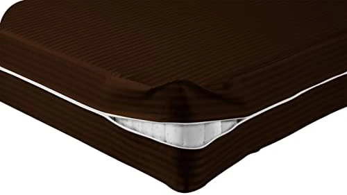 Luxurious Mattress Cover 1000 Thread Counts 100% Egyptian, 28" Inch Deep Pocket Olympic Queen Size, Stripe Sand Zipper Around The Mattress 3 Luxurious Mattress Cover 1000 Thread Counts 100% Egyptian, 28" Inch Deep Pocket Olympic Queen Size, Stripe Sand Zipper Around The Mattress - Image 3