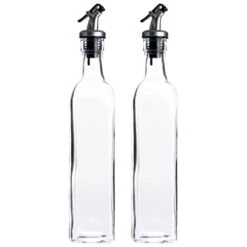 2-Pack Olive Oil And Vinegar Dispenser Set For Kitchen, Restaurant, Transparent Glass, Versatile For Use As A Syrup Dispenser, Salad Dressing Container (17oz/500ml)