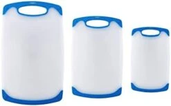 Non Slip Plastic Cutting Board Set With Juice Grooves, Set Of 3, White And Aqua -Peugeot Shop 31rJ7NZEEXL. AC