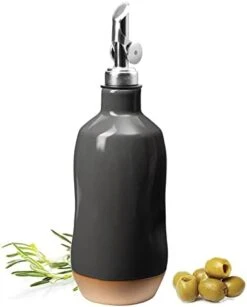 Olive Oil Dispenser Bottle Stoneware Ceramic, Perfect Home Decor Gift, Reduce Oxidation, Suitable For Storage Of Oil, Vinegar, Coffee Syrups & Other Liquids - Stainless Steel Spout 15Oz -Peugeot Shop 31rKOh180mL. AC