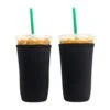 Axendale And Co Reusable Neoprene Insulator Sleeves For Large Sized Iced Coffee And Cold Drink Cups (2 PK Large 32oz, Black Smooth)