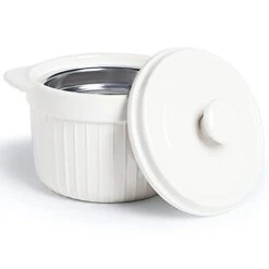 Ceramic Bacon Grease Container Keeper With Strainer, Frying Oil Storage Can , White