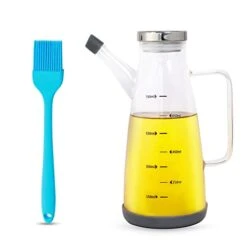 Oil Dispenser, Clear Glass Olive Oil And Vinegar Dispenser Bottle With Silicone Brush, Condiment Dispensing Cruet For Barbecue,Cooking, Baking(25oz/750ml)