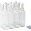 - W5-CT-WT-SB 750ml Clear Glass Bordeaux Wine Bottle Flat-Bottomed Screw-Top Finish - With 28mm White Metal Lids & Shrink Bands - Case Of 12, Clear With White Lids