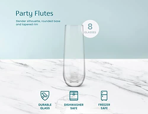 Stemless Glass Champagne Flutes, Cocktail Cups For Rose, Prosecco, Mimosa, Great For Weddings And Parties, Dishwasher Safe, 10.5 Oz, Set Of 8 5 Stemless Glass Champagne Flutes, Cocktail Cups For Rose, Prosecco, Mimosa, Great For Weddings And Parties, Dishwasher Safe, 10.5 Oz, Set Of 8 - Image 5