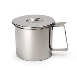 Ss Steel Fryer’s Friend Pot Can, 4 Cup | For Cooking Oil, Fats, Olive Oils, Coconut Oil & More | Includes Mesh Strainer | Grease Storage | Dishwasher Safe