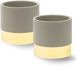 Gold Toothbrush Holder, Pen Jar, Makeup Brush Canister, Planter, Mini Utensil Holder | 2 Pack Concrete & Gold Color Metal By ROOM STARTERS -Peugeot Shop 31tXIO8iDL. AC