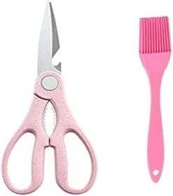 Kitchen Scissors Shears Cooking Scissors For Food Meat Vegetable BBQ Fish Meat 1 Pack With Oil Brush(Pink) (PINK2)