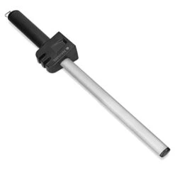 Diamond Sharpening Steel - Oval Knife Rod With Built-In 2-Stage Sharpener Slots For Coarse And Fine Honing Kitchen Knives - 10" (25cm), Black