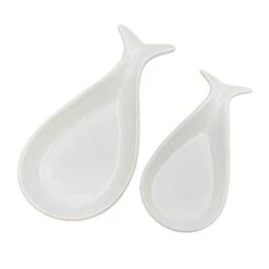 Fish Spoon Rest Ceramic For Kitchen Set Of 2, White