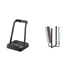 Yamazaki Home 2249 Tower Ladle Holder-Lid Stand For Utensils In Kitchen, Black 2248-P & YAMAZAKI Home 6785 Kitchen Multi Eco Stand-Multifunctional Plastic Bag Holder, One Size, Black