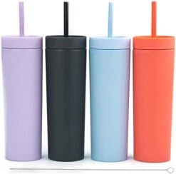 KINNY TUMBLERS (4 Pack) 16oz Matte Pastel Colored Acrylic Tumblers With Lids And Straws | Double Wall Plastic Tumbler With Lid And Straw Bulk Cold Reusable Cup -Peugeot Shop 31woXVYOWYL. AC