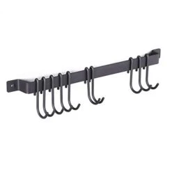 Wallniture Gourmet Kitchen Rail With 10 Hooks, Wall Mounted Wrought Iron Hanging Utensil Holder Rack With Black 17 Inch