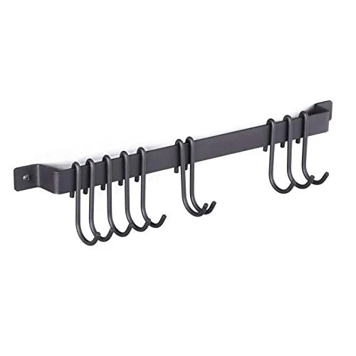 Wallniture Gourmet Kitchen Rail With 10 Hooks, Wall Mounted Wrought Iron Hanging Utensil Holder Rack With Black 17 Inch 1 Wallniture Gourmet Kitchen Rail With 10 Hooks, Wall Mounted Wrought Iron Hanging Utensil Holder Rack With Black 17 Inch