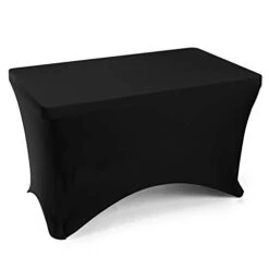 - 4' Fitted Stretch Tablecloth For 48" X 24" Rectangular Table - Wedding/Banquet/Trade Show - Spandex Cloth Fabric Cover - Black
