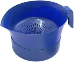 Colander Grease Strainer With Handle And Container, Catch Bowl With Lid 3 Piece Strain Set | Strains Ground Beef, Bacon & Pasta | Safe Kitchen Gadget BPA Free | Made In The USA (Blue) -Peugeot Shop 31xJ8mSE0uL. AC