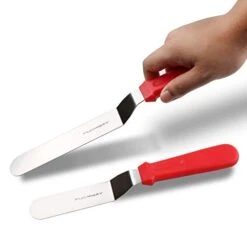 Angled Icing Spatula, Stainless Steel Offset Spatula, Cake Spatula Set Of 2 Red 6" & 8" 16 Angled Icing Spatula, Stainless Steel Offset Spatula, Cake Spatula Set Of 2 Red 6" & 8" -Peugeot Shop 31xnt3N4JGL