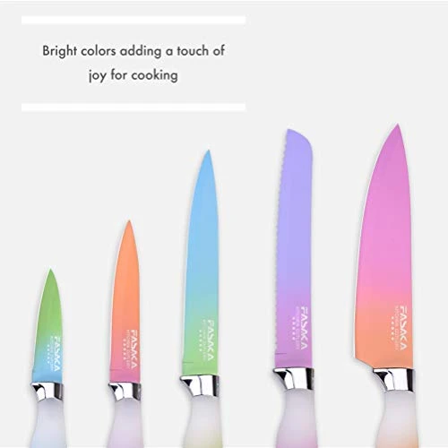 6 Piece Colorful Knife Set - 5 Kitchen Knives With 1 Peeler - Non-Stick Stainless Steel Chef Knife Set - Rainbow Knives With Round PP Handle, Display With Gift Box 3 6 Piece Colorful Knife Set - 5 Kitchen Knives With 1 Peeler - Non-Stick Stainless Steel Chef Knife Set - Rainbow Knives With Round PP Handle, Display With Gift Box - Image 3