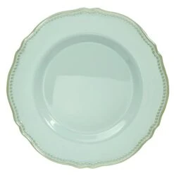 " OCCASIONS " 120 Plates Pack,(60 Guests) Heavyweight Premium Wedding Party Disposable Plastic Plates Set -60 X 10.25'' Dinner + 60 X 7.5'' Salad/Dessert (Rochelle Seafoam/Mint And Gold))