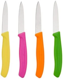 Victorinox 4-Piece Set Of 3.25 Inch Swiss Classic Paring Knives With Straight Edge, Spear Point, 3.25", Pink/Green/Yellow/Orange