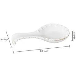 Stove Top White Ceramic Spoon Rest With Beaded Design, Modern Farmhouse Counter Spatula Utensil Holder Cradle, Set Of 2 -Peugeot Shop 31zGTeV5IdL