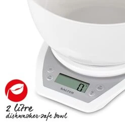 Salter Alter Digital Electronic Kitchen Scales - 2 Litre Dual Pour Mixing Bowl, Perfect For Cooking, Baking, Food/Liquid Weighing, Easy Read Display, Metric/Imperial, 15 Year - White With White Bowl -Peugeot Shop 31zc7HUR6yL