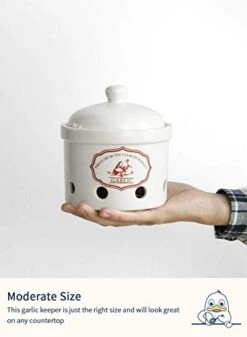 Garlic Keeper, 5 Inch Vented Ceramic Storage Container Holder, Reserve For Garlic, Onion, Lemon, Patato, Ginger Or Shallots, 1 Pack, White 9 Garlic Keeper, 5 Inch Vented Ceramic Storage Container Holder, Reserve For Garlic, Onion, Lemon, Patato, Ginger Or Shallots, 1 Pack, White -Peugeot Shop 31zstXyQXEL