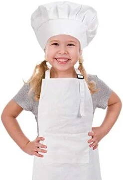 CRJHNS Kids Apron And Chef Hat Set, Adjustable Cotton Child Aprons With Large Pocket White Girls Boys Kitchen Bib Aprons For Cooking Baking Painting -Peugeot Shop 41 RYL ij5L. AC
