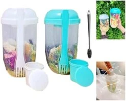 Zkosieng 2022 Keep Fit Salad Meal Shaker Cup With Fork And Dressing Holder, Fresh Washing Brush, Health Container, Portable Vegetable Breakfast To Take Away. (E-Pink+Green), 7.48×4.33×4.33in -Peugeot Shop 41 xwKAGhGL. AC