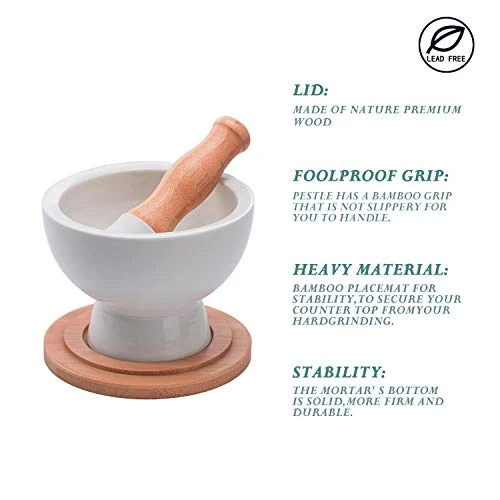 Porcelain Mortar And Pestle – Pill Crusher,Spice Grinder,Herb Bowl,Pesto Powder – Gift Ideal – With Anti-Slip Base And Grip – Molcajete For Seasoning,Paste And Guacamole. 4 Porcelain Mortar And Pestle – Pill Crusher,Spice Grinder,Herb Bowl,Pesto Powder – Gift Ideal – With Anti-Slip Base And Grip – Molcajete For Seasoning,Paste And Guacamole. - Image 4