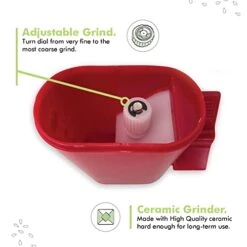 Traditional Pepper Mill- Manual High Volume Peppercorns And Salt Grinder With Ergonomic Turnkey Handle And Ceramic Precision Mechanism With Adjustable Grind For The Gourmet Chef (Red)