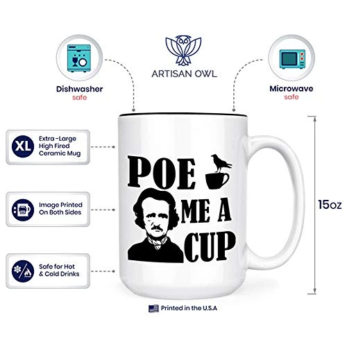 (Edgar Allan) Poe Me A Cup - Large Black Inlay 15 Oz Double-Sided Coffee Tea Mug (White/Black Inside) 2 (Edgar Allan) Poe Me A Cup - Large Black Inlay 15 Oz Double-Sided Coffee Tea Mug (White/Black Inside) - Image 2