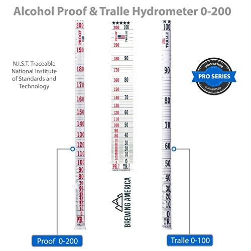American-Made Alcohol Hydrometer Tester 0-200 Proof & Tralle Pro Series Traceable - Distilling Moonshine Alcoholmeter For Proofing Distilled Spirits 2 American-Made Alcohol Hydrometer Tester 0-200 Proof & Tralle Pro Series Traceable - Distilling Moonshine Alcoholmeter For Proofing Distilled Spirits - Image 2