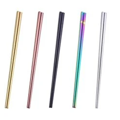 Stainless Steel Chopsticks - 5 Pairs Multicolor Reusable Dishwasher Safe Metal Chopstick - Lightweight Non-Slip 304 Stainless Steel Chop Sticks - Easy To Use And Clean (No Color Fading)