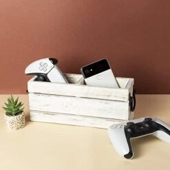 2 Compartment Flatware Caddy With Metal Handles, Cutlery Holder, Multipurpose Organizer For Office Supplies, Remote Controllers, Nightstand | Rustic White Finish -Peugeot Shop 410XnPIrshL