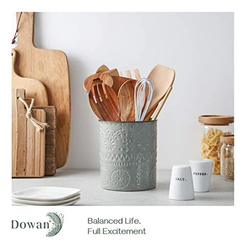 DOWAN Kitchen Utensil Holder, 6.2” Extra Utensil Holders For Countertop, Heavy Ceramic Utensil Crock, Anti Slip & Scratch Cork Bottom, Grey Utensil Organizer For Home Décor 1 DOWAN Kitchen Utensil Holder, 6.2” Extra Utensil Holders For Countertop, Heavy Ceramic Utensil Crock, Anti Slip & Scratch Cork Bottom, Grey Utensil Organizer For Home Décor