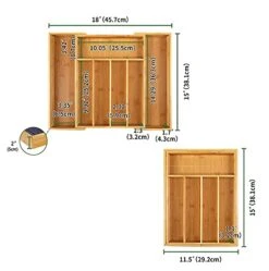 Bamboo Cutlery Tray Silverware, Drawer Dividers For Kitchen Utensils, Flatware Tray Drawer Insert For Knives, Gadgets And Garage Tools, Office Supplies, (11.5"-18") W X 15" H X 2.4“D (Small) -Peugeot Shop 410a3LTiadS