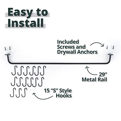 Greenco Pot And Pan Wall Mounted Rail Hanger Racks| Cookware Set And Storage Organization| 15-Hook Hanging Rack | Black Pots And Pans Organizer | Great For Kitchen Shelf 5 Greenco Pot And Pan Wall Mounted Rail Hanger Racks| Cookware Set And Storage Organization| 15-Hook Hanging Rack | Black Pots And Pans Organizer | Great For Kitchen Shelf - Image 5