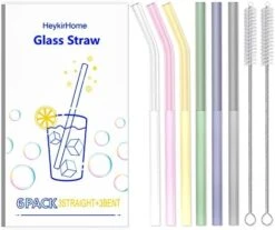 6-Pack Reusable Glass Straw-Transparent,Size 8''x10 MM,Including 3 Straight And 3 Bent With 2 Cleaning Brush- Perfect For Smoothies, Tea, Juice-Clear -Peugeot Shop 410g3WlYOcL. AC