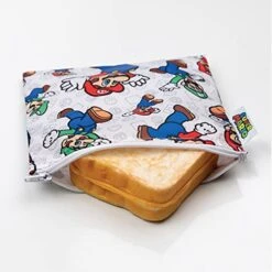 Sandwich Bag / Snack Bag, Reusable Fabric, Washable, Food Safe, BPA Free, 7x7 â€“ Nintendo Mario/Luigi, Pack Of 1