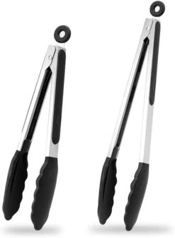Itchen Tongs Set 9 Inch & 12 Inch, Cooking Tongs With Silicone Tips And Stainless Steel Handle, Non Stick Heat Resistant Tongs For Cooking, Buffet, Salad Serving (9"+12", Black) -Peugeot Shop 410jpfTSa1L. AC