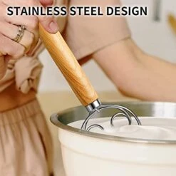 TEEVEA Danish Dough Whisk Stainless Steel Dough Whisk Dutch Style Bread Dough Hand Mixer Wooden Handle Kitchen Baking Tools Bread Making Tools And Supplies -Peugeot Shop 410lx2U3z0L