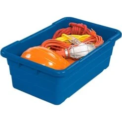 Blue Plastic Bus Tub (Pack Of 6) Commercial Tote Box Cross Stack Nest Utility Tote Tub/Bud Box W/O Lid, 25” L X 16” W X 9” H - For Food Service, Airport, Cafeteria, Seafood, Vegetables, Transporting -Peugeot Shop 410uDcUjriL