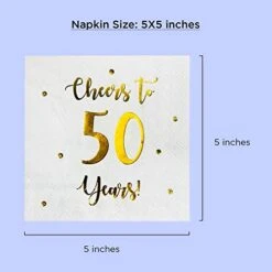 Cheers To 50 Years Cocktail Napkins | Happy 50th Birthday Decorations For Men And Women And Wedding Anniversary Party Decorations | 50-Pack 3-Ply Napkins | 5 X 5 Inch Folded (White) -Peugeot Shop 410uWrH47DL