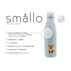 Smållo | Water Bottle With Cute Fox Design | Stainless Steel | Double Wall Insulated | Grey | 17oz -Peugeot Shop 410w9bvAK4L