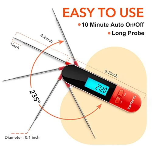 Instant Read Meat Thermometer, Waterproof Digital Food Thermometer With Backlight And Magnet, Fit For Kitchen, Food Cooking, Grill, BBQ, Smoker, Candy, Coffee, And Oil Deep Frying - Red 2 Instant Read Meat Thermometer, Waterproof Digital Food Thermometer With Backlight And Magnet, Fit For Kitchen, Food Cooking, Grill, BBQ, Smoker, Candy, Coffee, And Oil Deep Frying - Red - Image 2