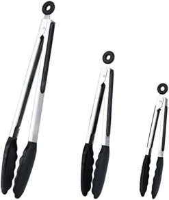 7"+9"+12" Silicone Kitchen Tongs Set, Cooking Tongs With Silicone Tips And Stainless Steel Handle, Heat Resistant Tongs For Grilling Cooking Barbecue Buffet Salad Serving, 7/9/12 Inches (Black) -Peugeot Shop 410ybd0US. AC